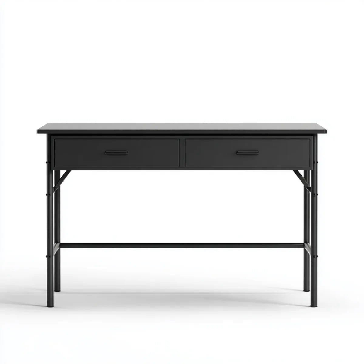 Konsola do przedpokoju, Czarna stół konsoli wejścia 120 x 40 x 80 cm w prostokątnej stali węglowej z 2 szufladami