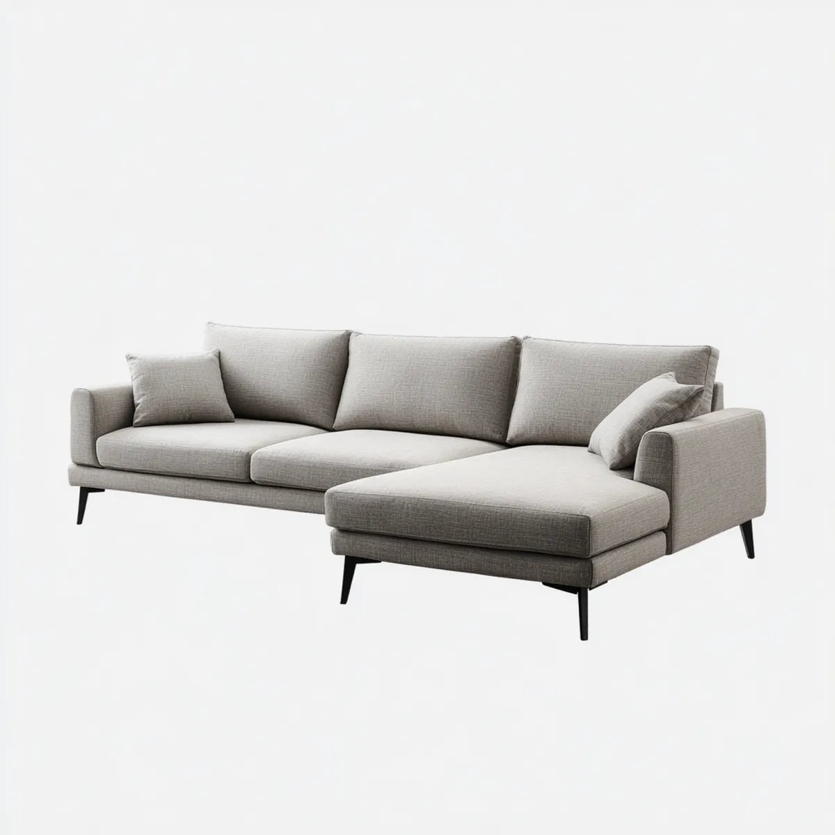 Sofa, 4 fotela z szezlongiem jasnoszarym 280 × 165 × 85 cm poliestru w kształcie litery L