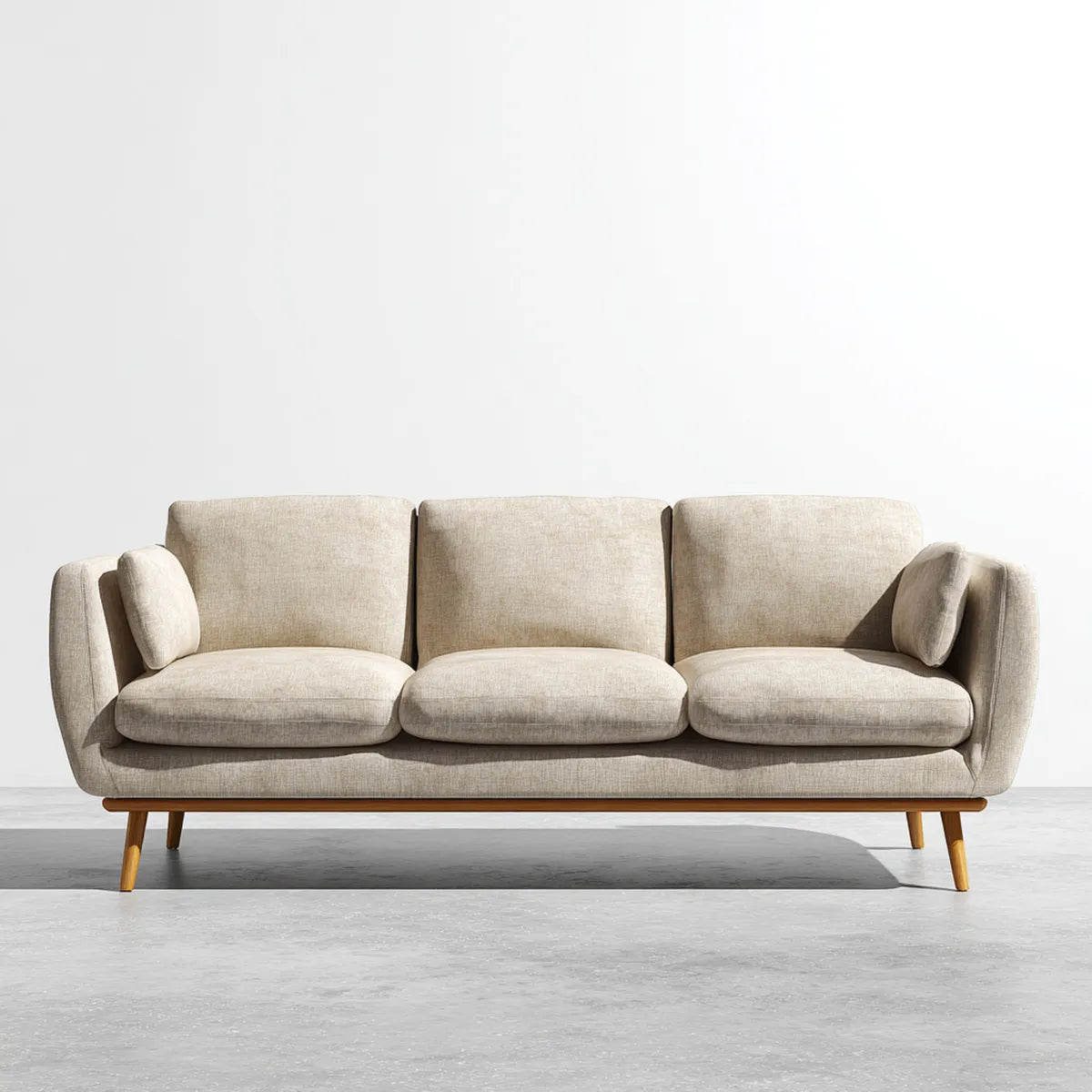 Sofa, 3 fotela rozkładana beżowa sofa 210 x 88 x 82 cm poliester i nóżki hevea stały