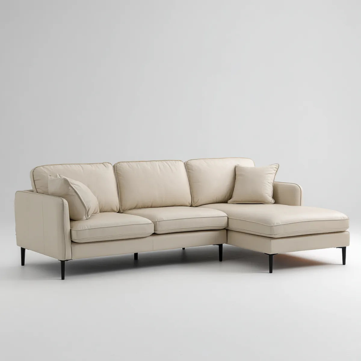 Sofa, 3-osobowa beżowa sofa z poliestrem z prawej strony szezlong 250 x 160 x 85 cm