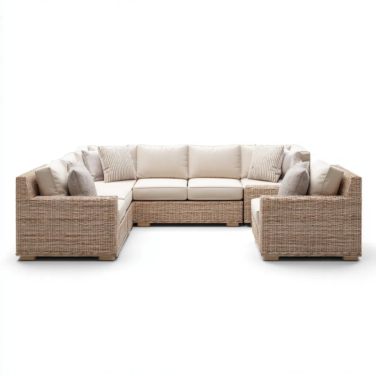 Sofa ogrodowa, Modułowa kanapa narożna w kształcie litery UVE i rattan z kości słoniowej PE i aluminium 300 x 190 x 75 cm