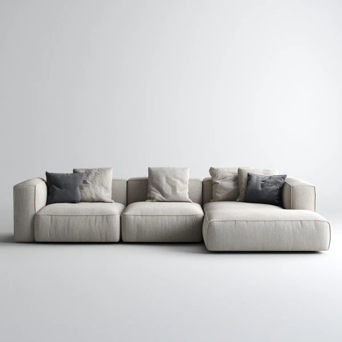 Sofa, Modułowa kanapa narożna o wymiarach 300 x 170 cm z poliestrowymi zwrotnikami w kształcie litery L