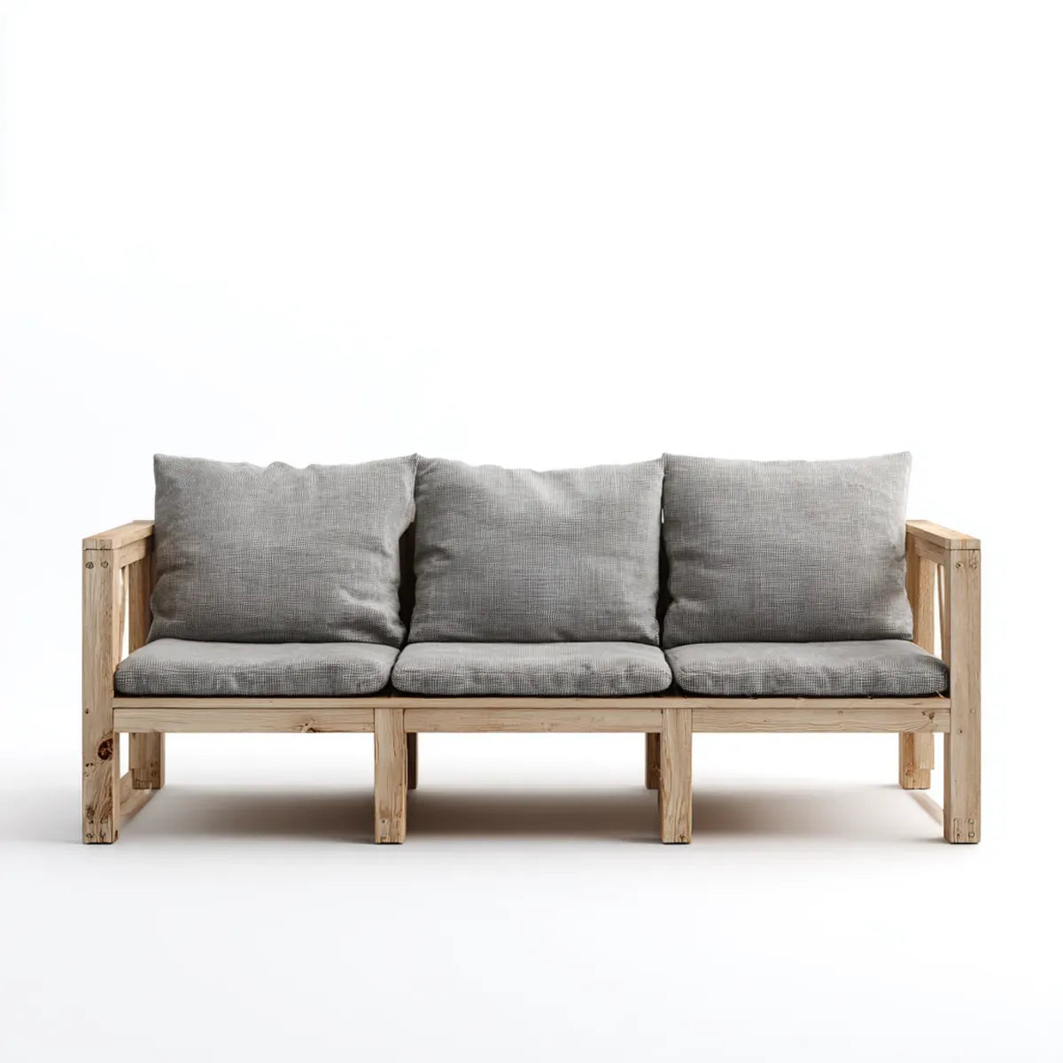 Sofa ogrodowa, Tapczan ogrodowy 3 siedzenia szare w litym drewnie z prostokątnymi poduszkami 210 x 80 x 75 cm