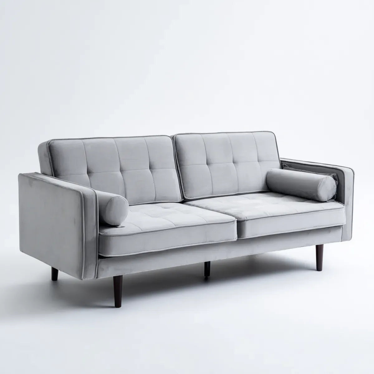 Sofa, 3 fotela prosta szara poliestrowa aksamit 200 x 85 x 85 cm