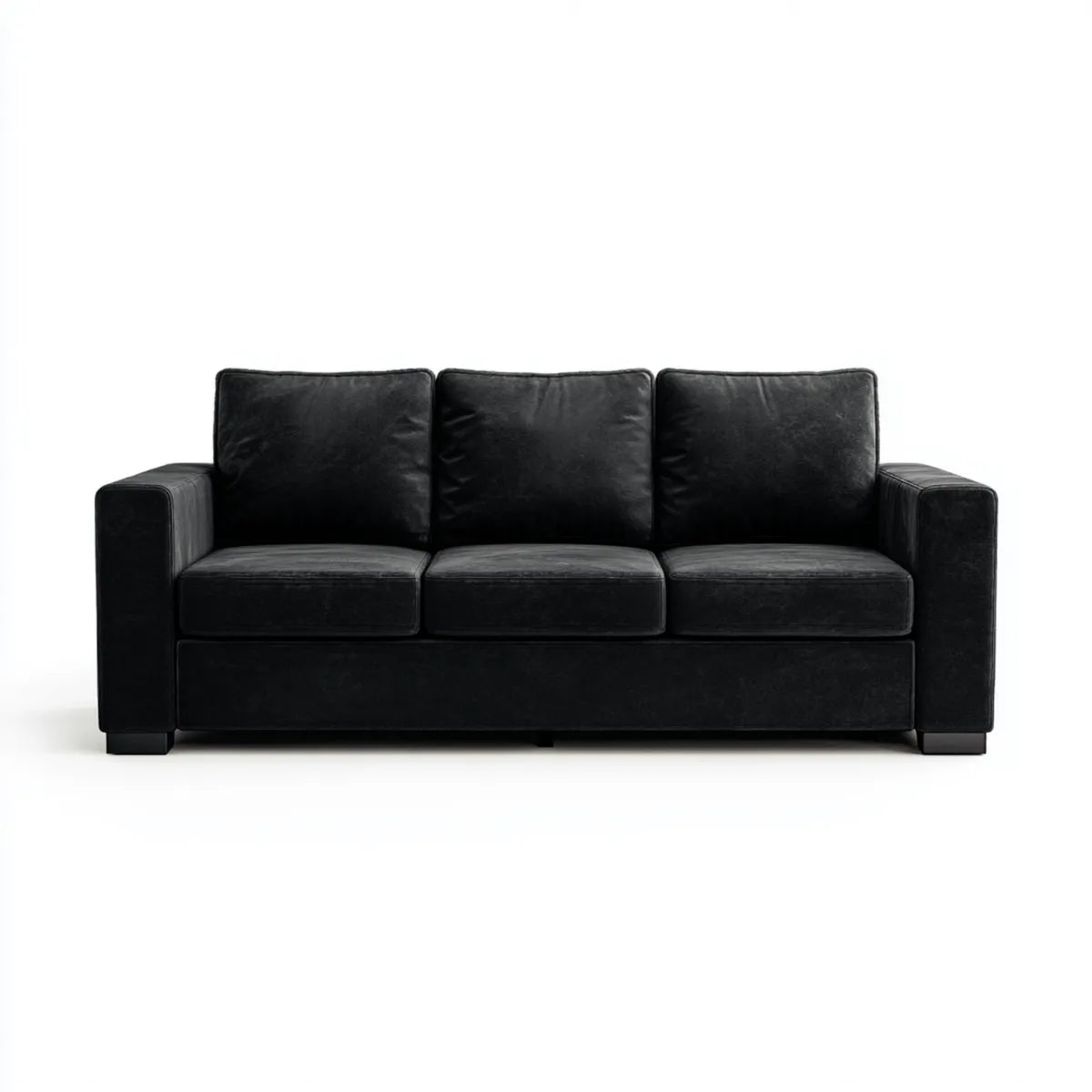 Sofa, 3 fotela prosta sofa czarna 220 x 90 x 85 cm ze skóry syntetycznej PU