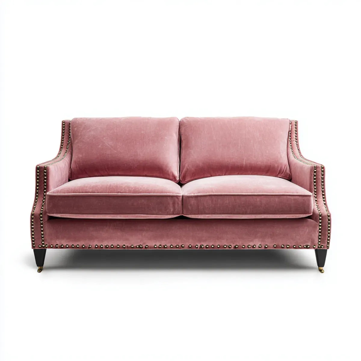 Sofa, Różowa 2 fotelowa sofa w poliestrowym aksamicie 160 x 85 x 88 cm litych drewnianych stopach o prostym kształcie