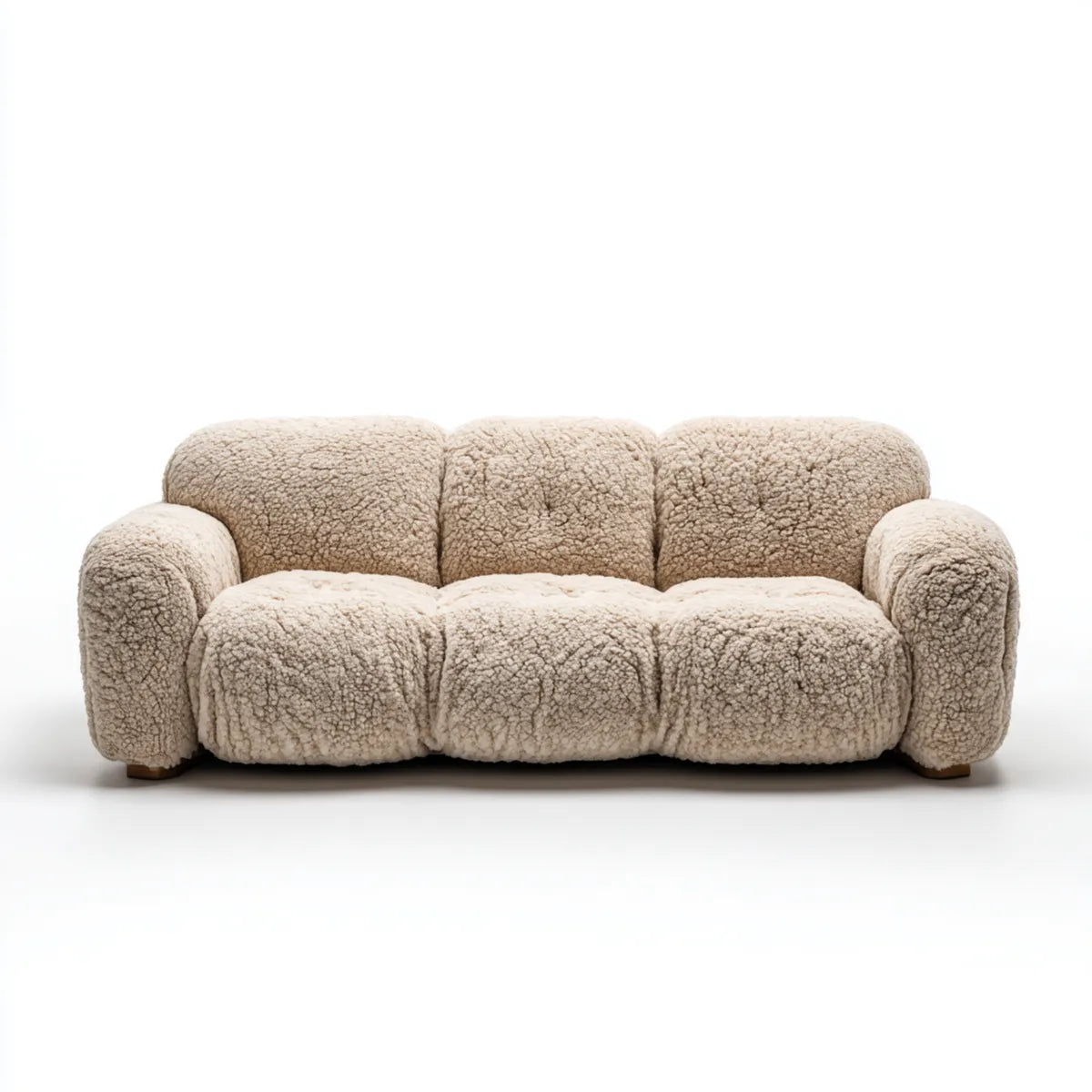 sofa 3-osobowa krem 210 x 95 x 78 cm poliestrowy bookle zaokrąglony kształt