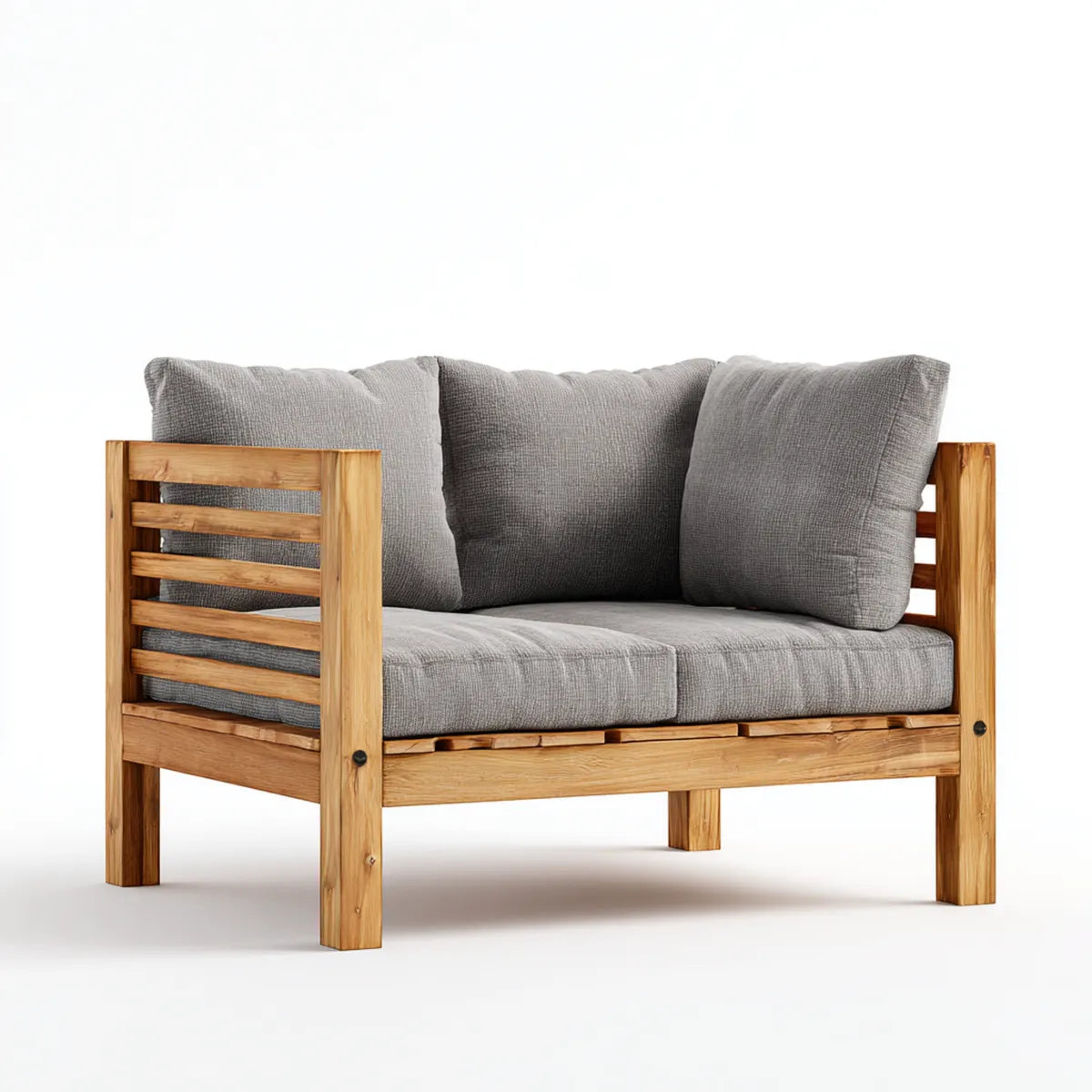 Sofa ogrodowa, Tapczan ogrodowy 2 miejsca szary w litym drewnie z drewna tekowego 140 x 75 cm, 140 x 75 x 75 cm