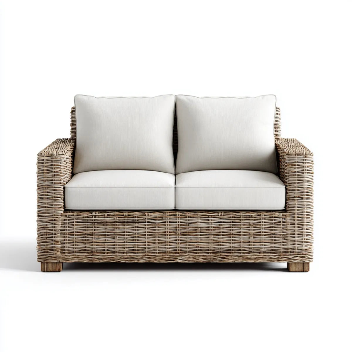 Sofa ogrodowa, Tapczan ogrodowy 2 naturalne i białe miejsca 150 x 85 x 85 cm w prostokątnym rattanie plecionym