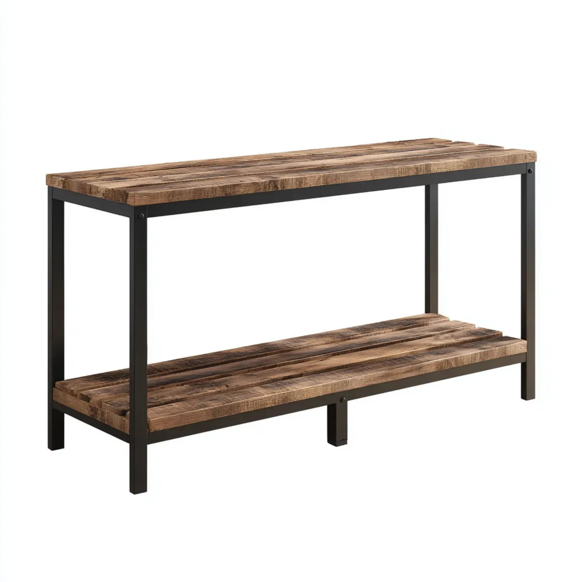 Konsola do przedpokoju, Prostokątna konsola wejściowa z rustykalnym brązowym i czarnym 100 x 30 x 80 cm w płycie wiórowej i stali 2- tier