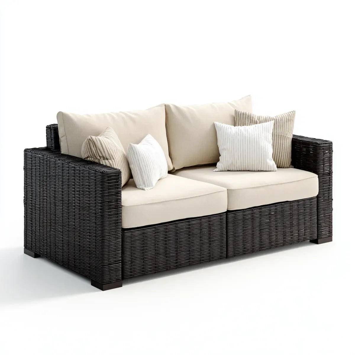 Sofa ogrodowa, Taras 2-osobowy sofa czarny Beige 160 x 85 x 78 cm PE- rattan prostokątna