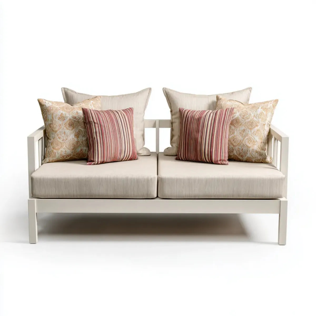 Sofa ogrodowa, Tapczan ogrodowy 2 siedzenia białe i beżowe 140 x 75 x 75 cm w aluminiowym i prostokątnym poliestrze