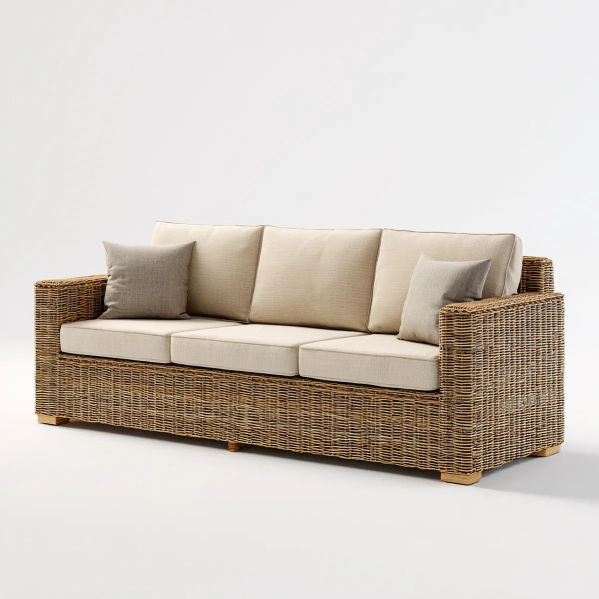 Sofa ogrodowa, 3 fotela ogrodowa w rattanie 210 x 85 cm prostokątna, 210 x 85 x 85 cm