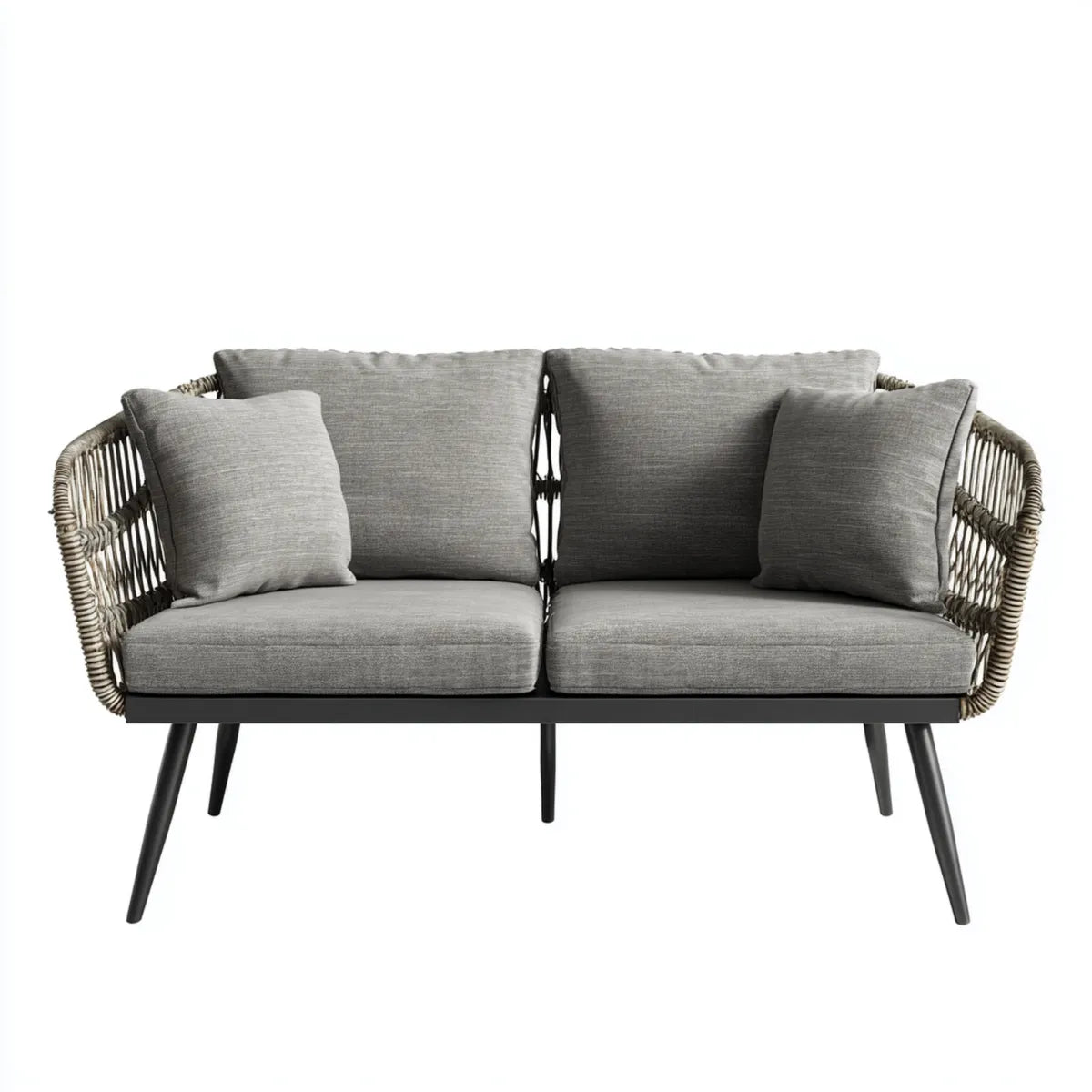 Sofa ogrodowa 2 fotele szare i czarne 130 x 70 x 80 cm w rattanie aluminiowym i PE prostokątnym