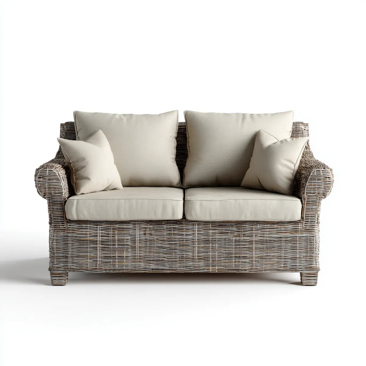 Sofa ogrodowa, Tapczan ogrodowy 2 fotele szare beżowe w rattanie PE z poduszkami 150 x 85 cm, 150 x 85 x 85 cm