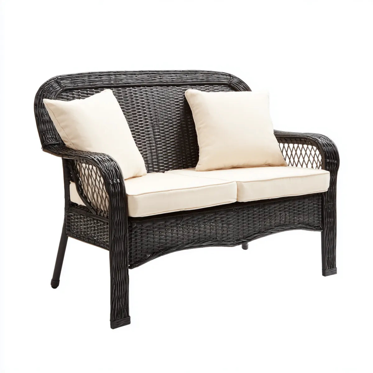 Sofa ogrodowa, Tapczan ogrodowy 2 czarne siedzenia z poduszek z kości słoniowej rattan PE 120 x 70 x 85 cm