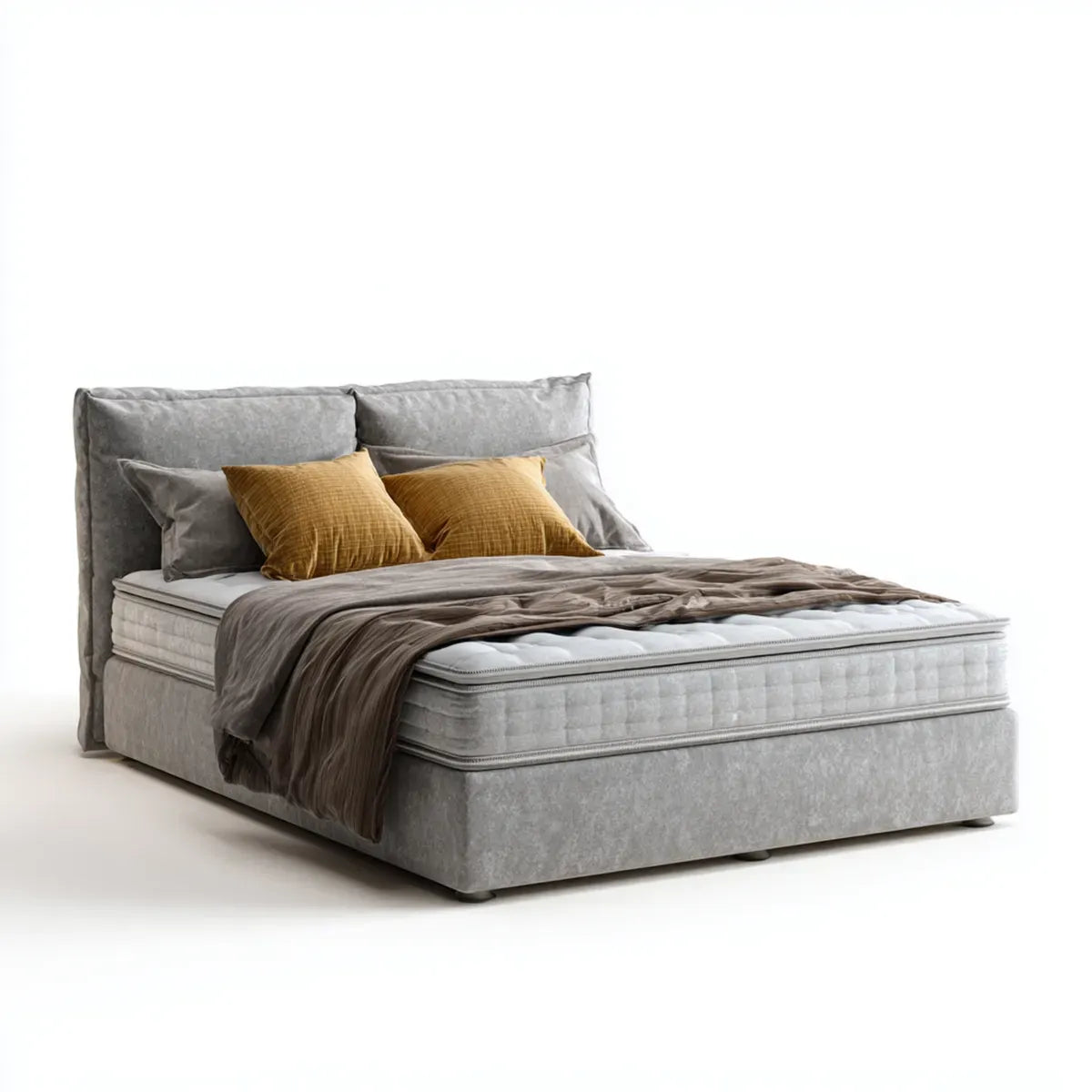 Łóżko dwuosobowe, Box Spring łóżko podwójne szare 180 x 200 cm z materacem i tapicerowanym deską zagłówkową