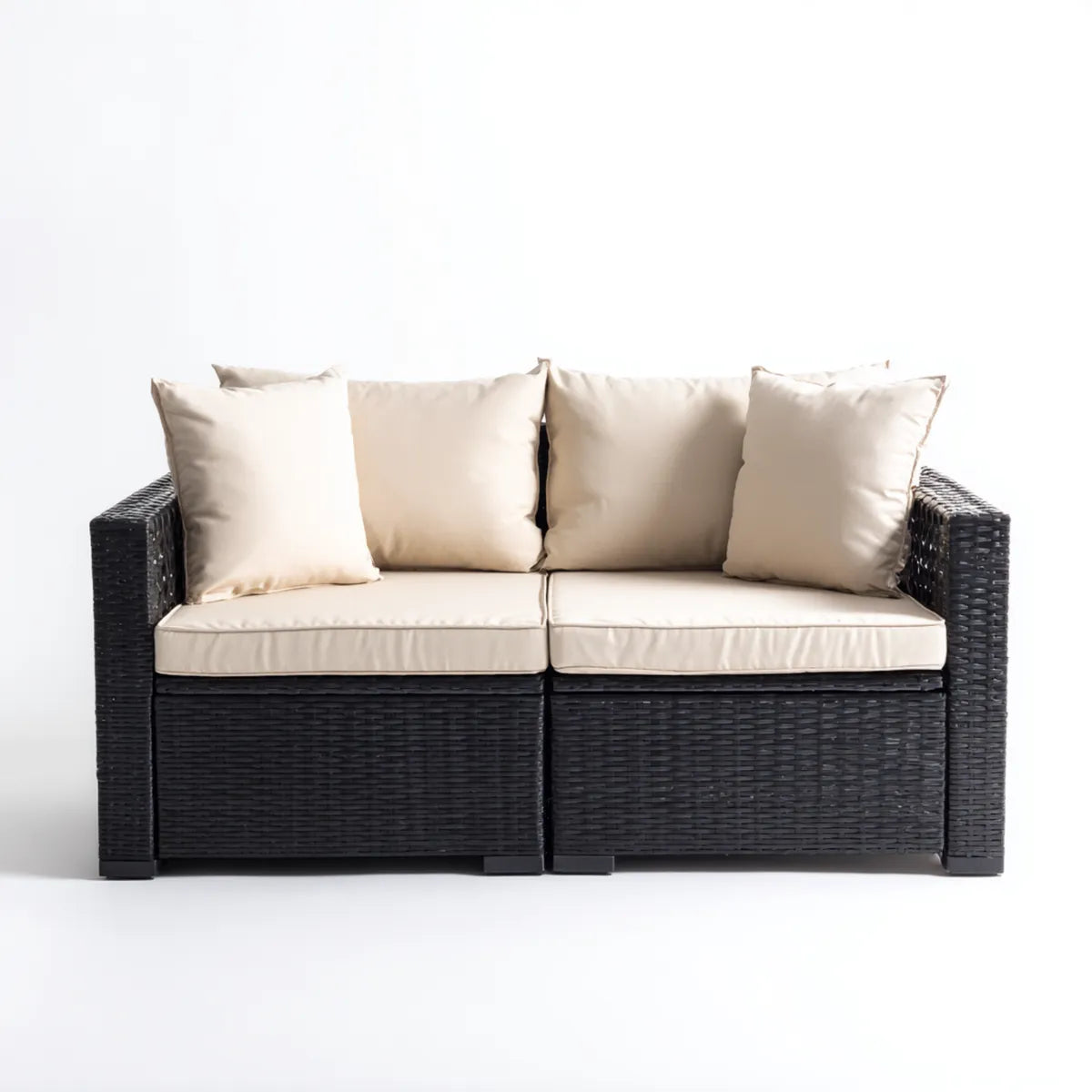 Sofa ogrodowa, Tapczan ogrodowy 2 czarny i beżowy z poduszkami 124 x 70 x 75 cm prostokątna
