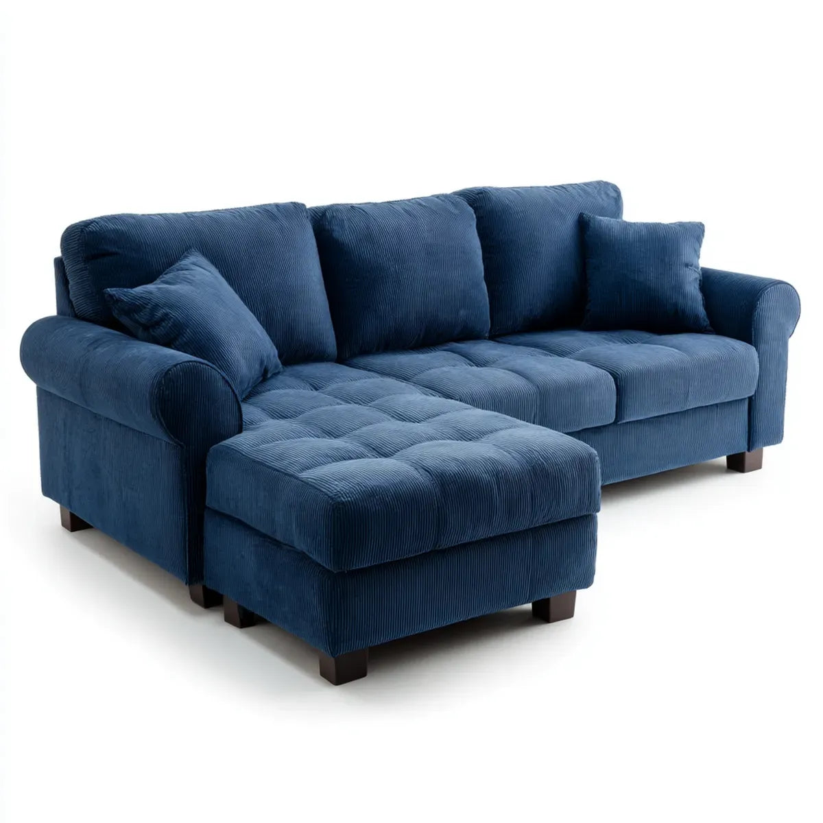 Sofa, Lewy narożnik sofa 3 granatowy w żebrze aksamit 250 x 160 x 88 cm