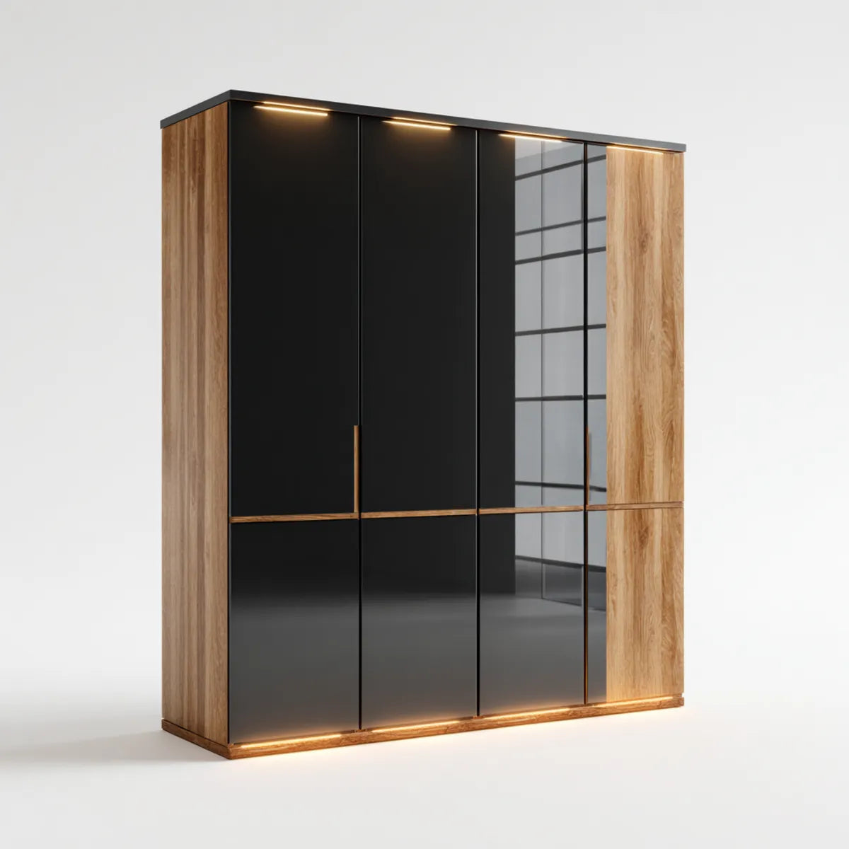 Szafa 4- drzwi Czarna Dach 200 x 60 x 220 cm Prostokątny z lustrem i LED oświetlenie