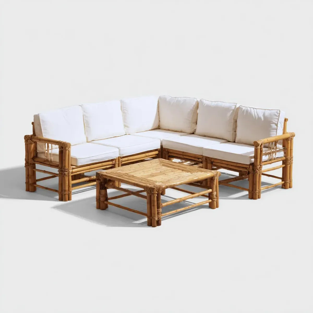 Sofa ogrodowa, Bamboo Garden Lounge narożna kanapa zestaw naturalny biały z stolik kawa 230 x 230 cm