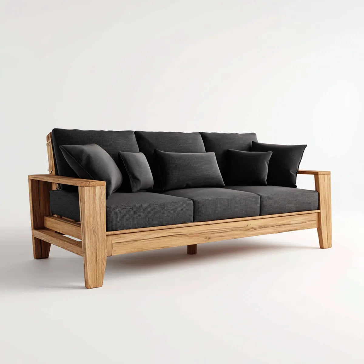 Sofa ogrodowa, 3 fotele czarna sofa ogrodowa 210 x 85 x 78 cm w litym drewnie akacjowym