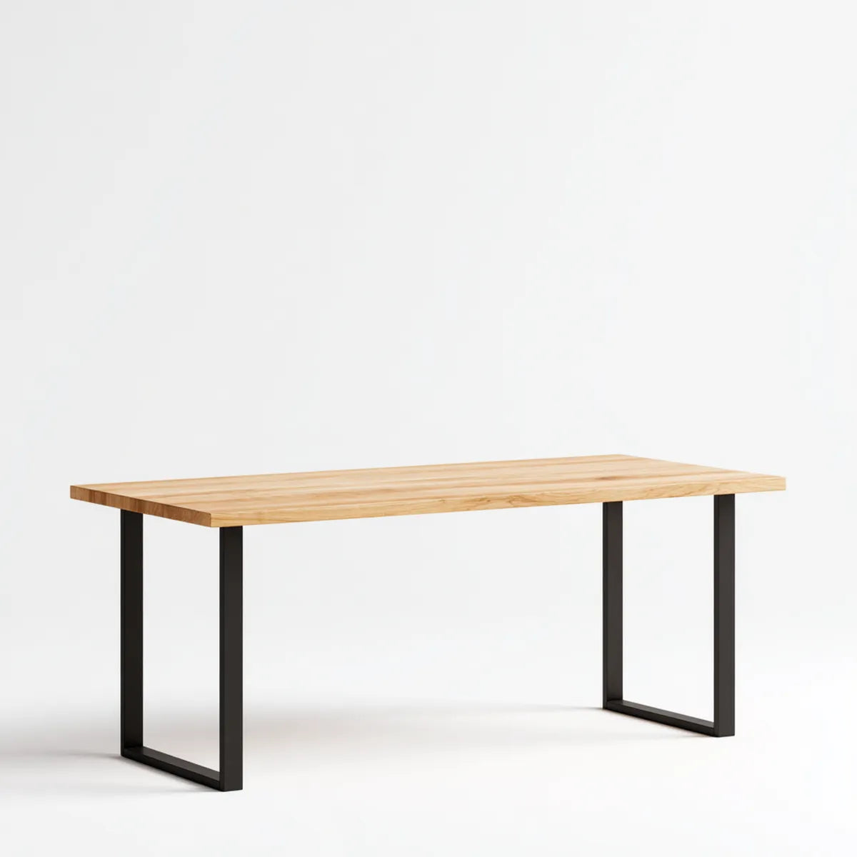 Stół do jadalni, Prostokątny stół w kolorze naturalnym i czarnym 140 x 80 x 75 cm w litym drewnie i stali