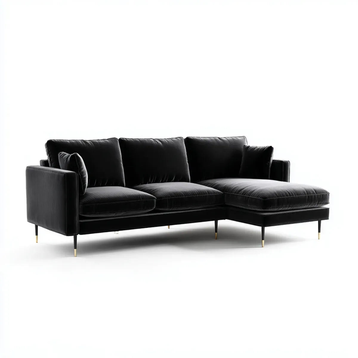 Sofa, 3 fotela czarna sofa z bezpoślizgowym poliestrowym aksamitem 260 x 160 x 85 cm