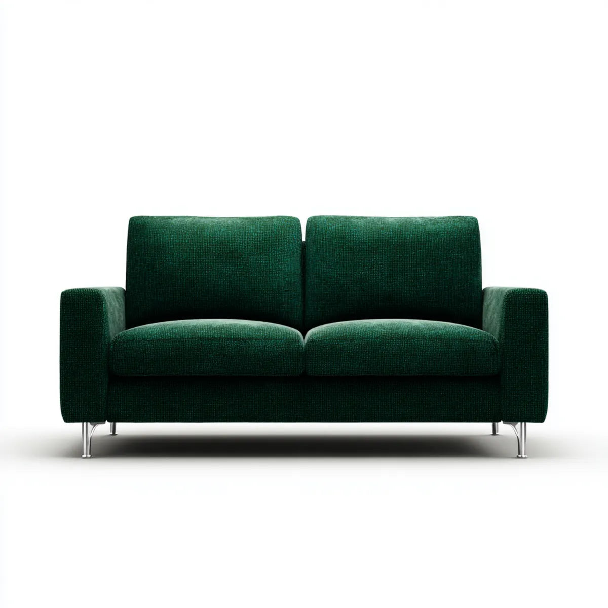 Sofa, Zielona sofa w poliestrze z chromowanymi stalowymi nogami o prostym kształcie 160 x 85 x 82 cm