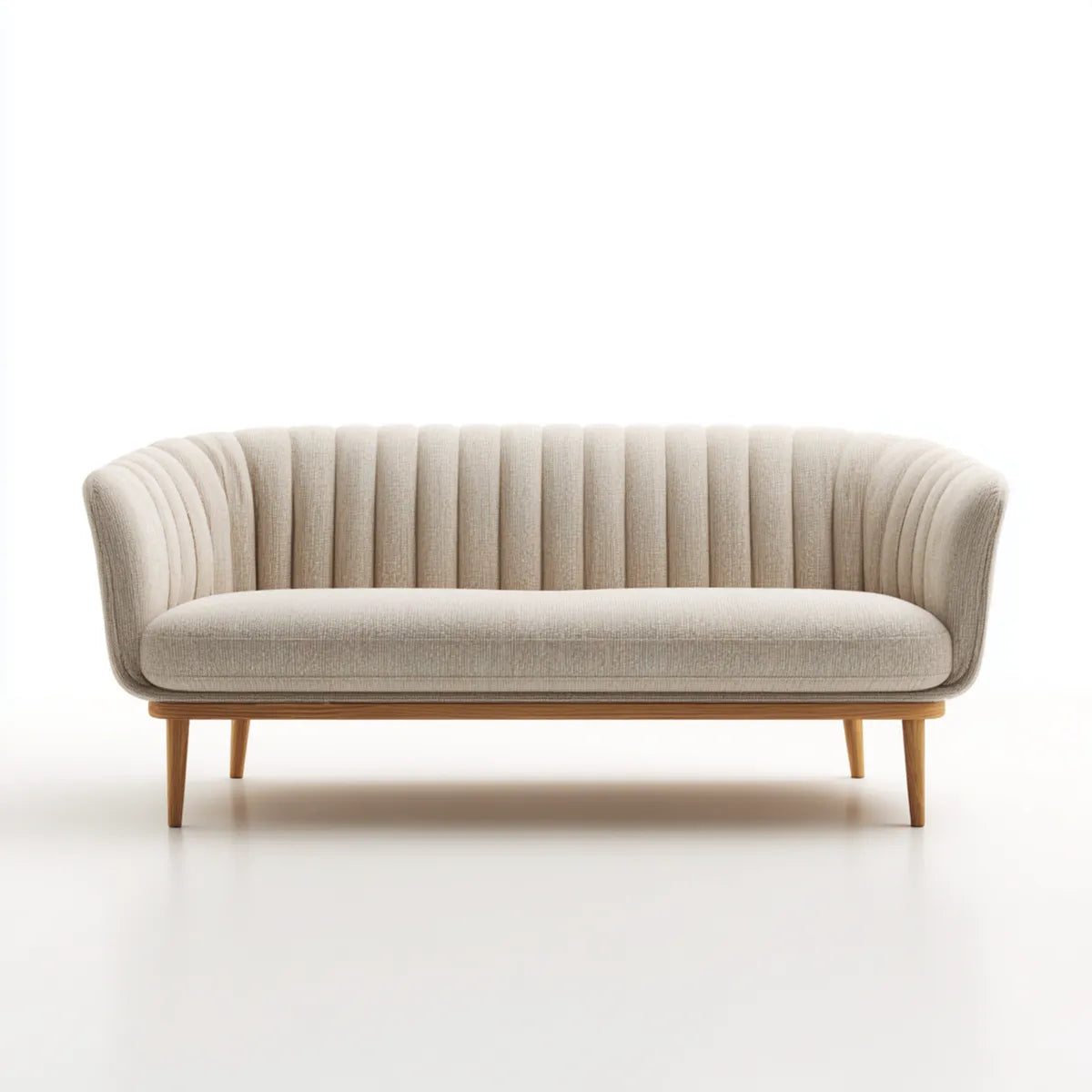 Sofa, Podwójna sofa w poliestrze z podstawą w hevea stały kształt zaokrąglona 180 x 80 x 78 cm