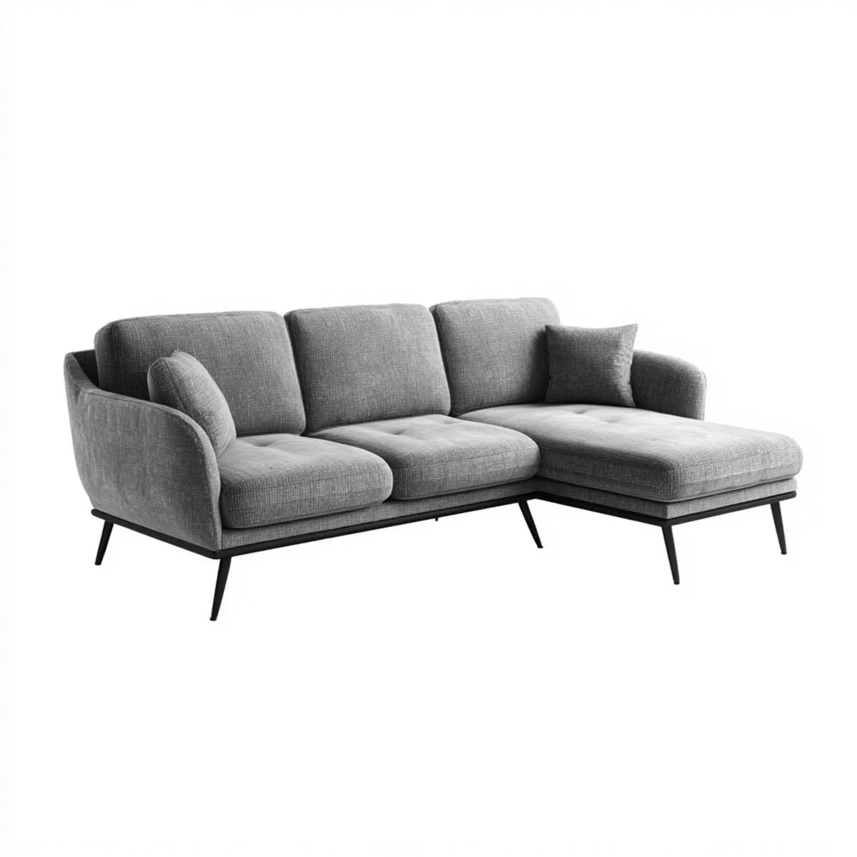 Sofa, 3 fotela poliestrowa, rozkładana, szara, z szezlongiem 230 x 150 x 85 cm