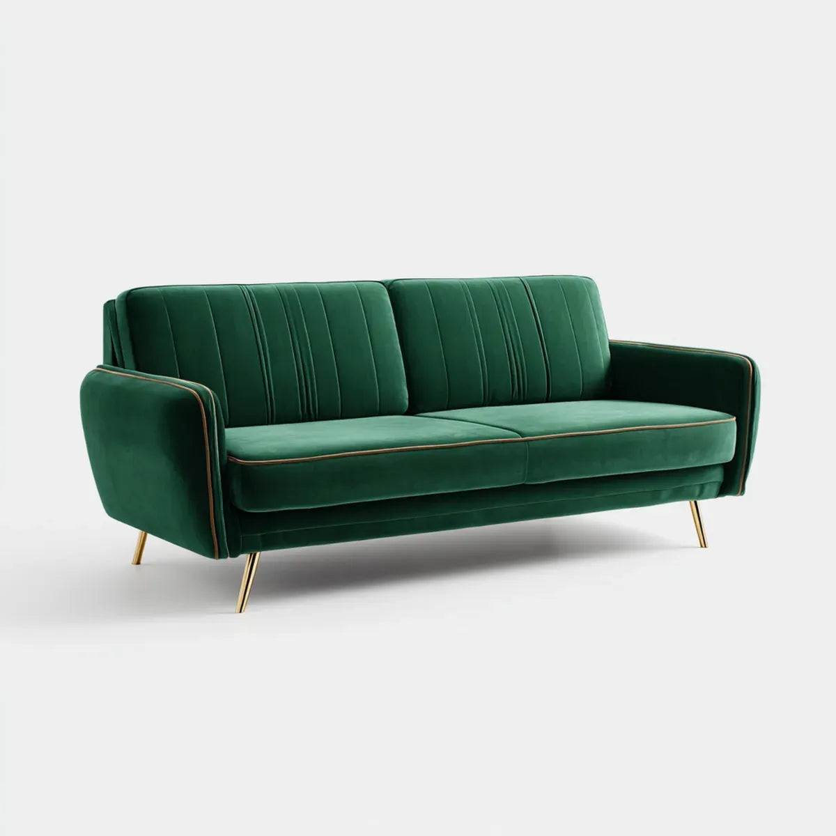 Sofa, 2 fotele Emerald Zielony Sofa w poliestrowym aksamicie prostym 180 x 85 x 82 cm