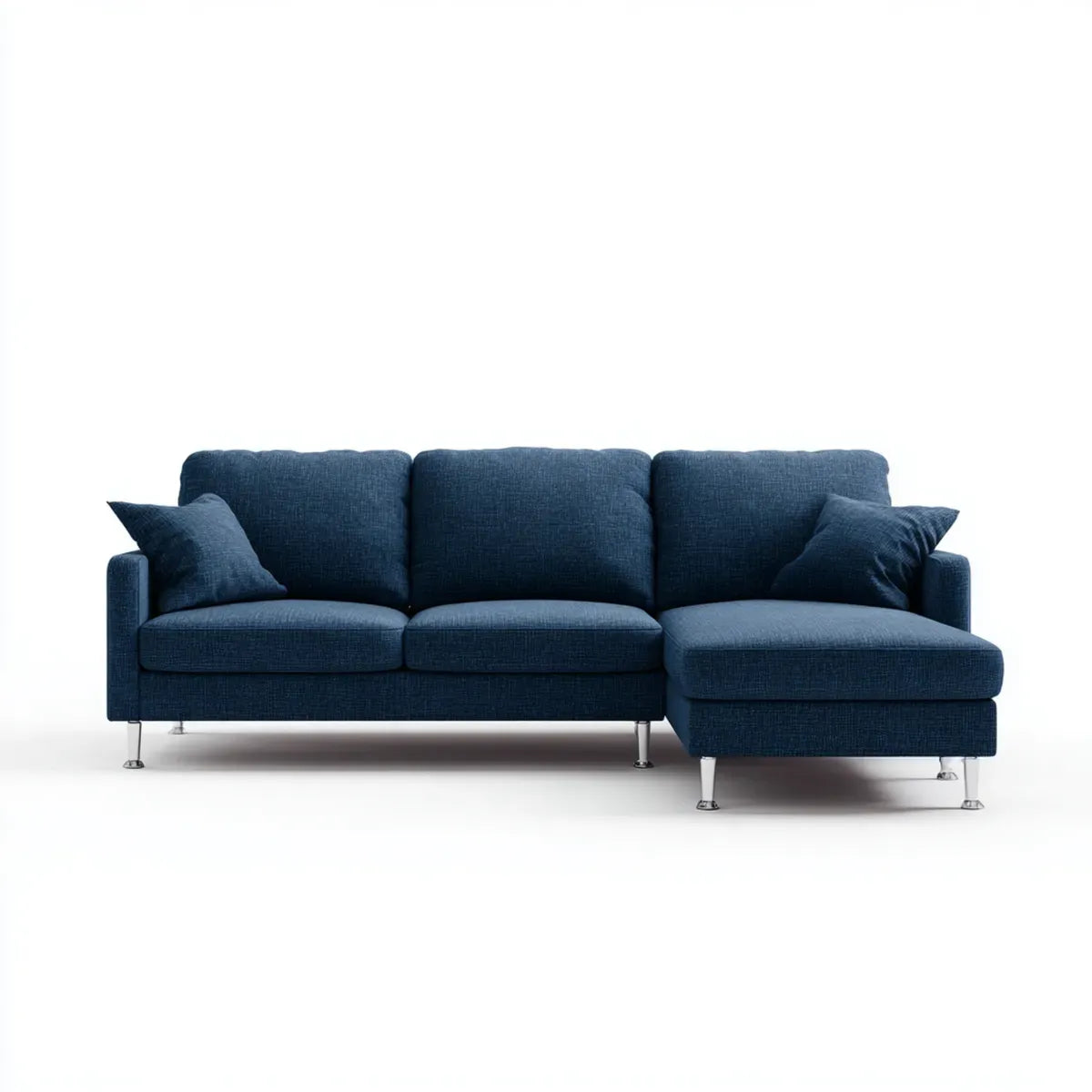 Sofa, Odwracalna 3 fotela morska niebieska poliestrowa sofa z szezlongiem 250 x 155 x 85 cm