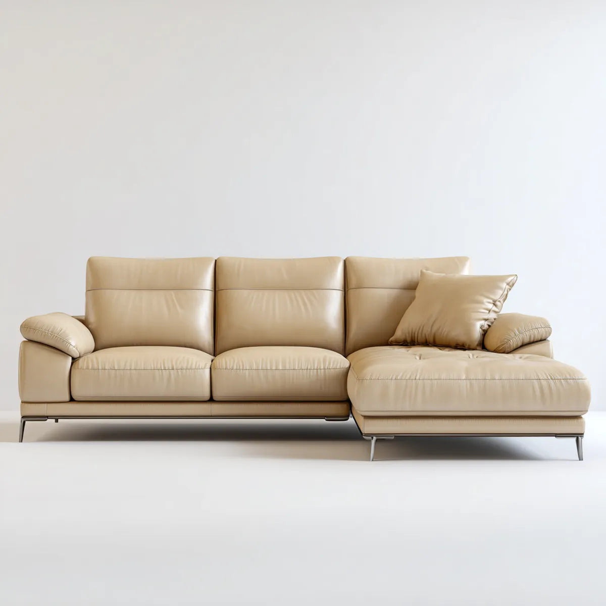 Sofa, 3 fotela narożna sofa z szezlongiem beżowym 280 x 165 x 88 cm ze skóry syntetycznej PU
