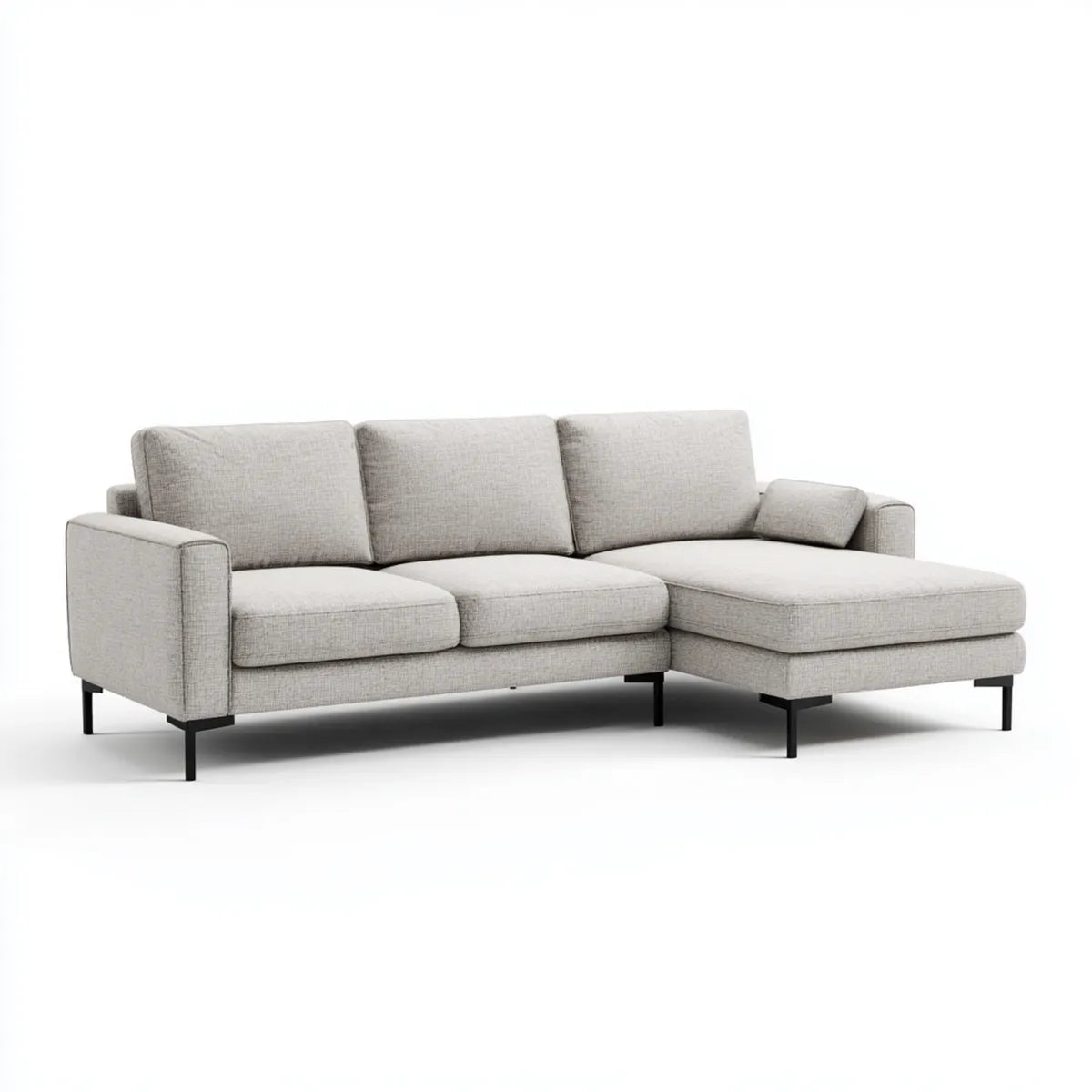 Sofa, 4 fotela z szezlongiem na prawym jasnoszarym poliestrze 250 x 160 x 85 cm