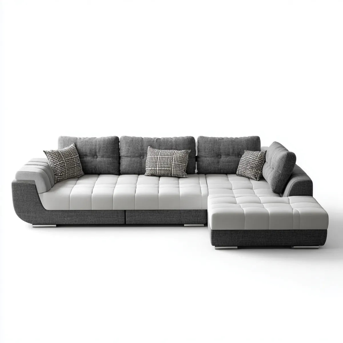Sofa, 5 foteli w kolorze białym i antracytowym szarym w poliestrze i skórze PU w 340 x 220 x 85 cm