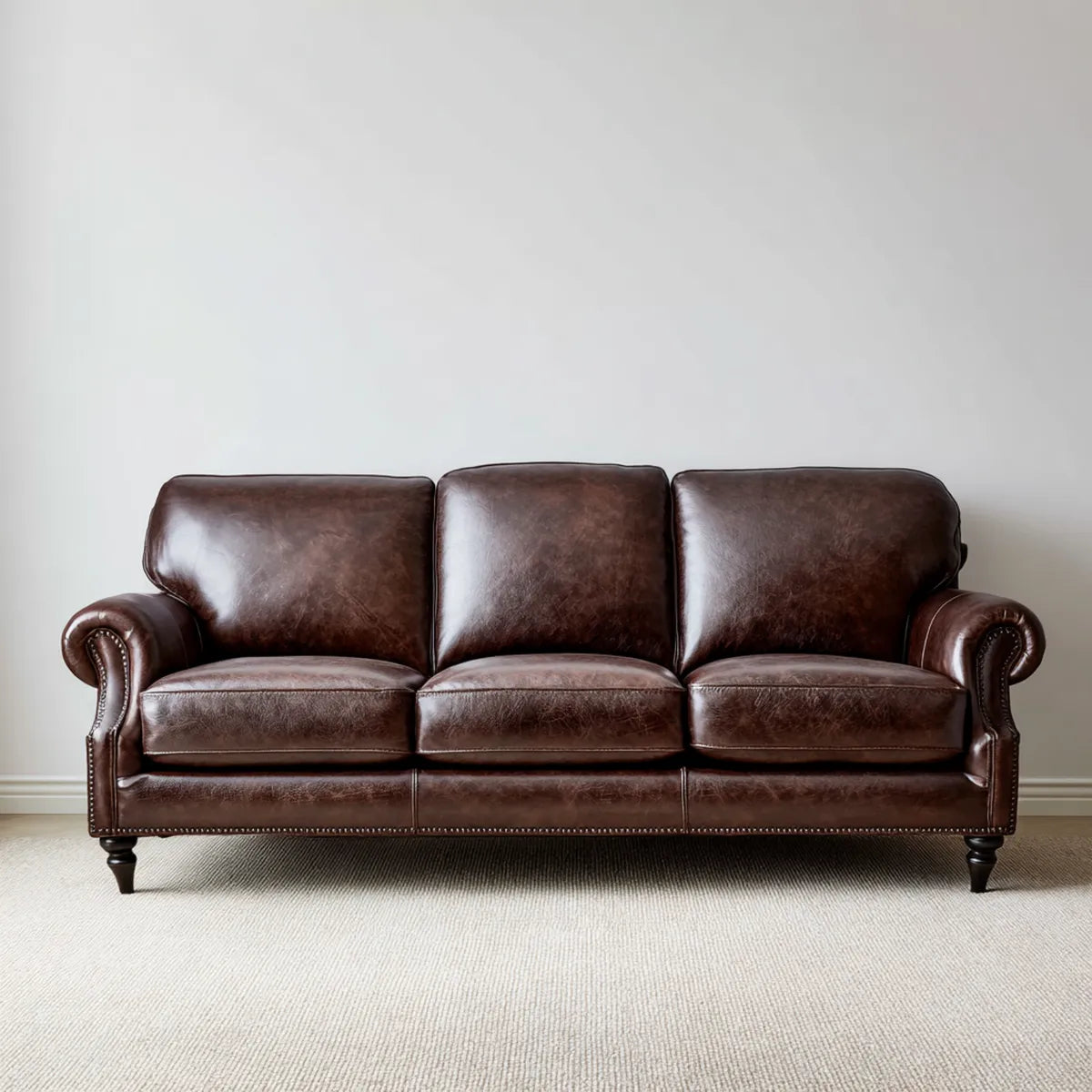 Sofa, Ciemnobrązowa kanapa 3-osobowa ze skóry syntetycznej PU 210 x 92 x 88 cm