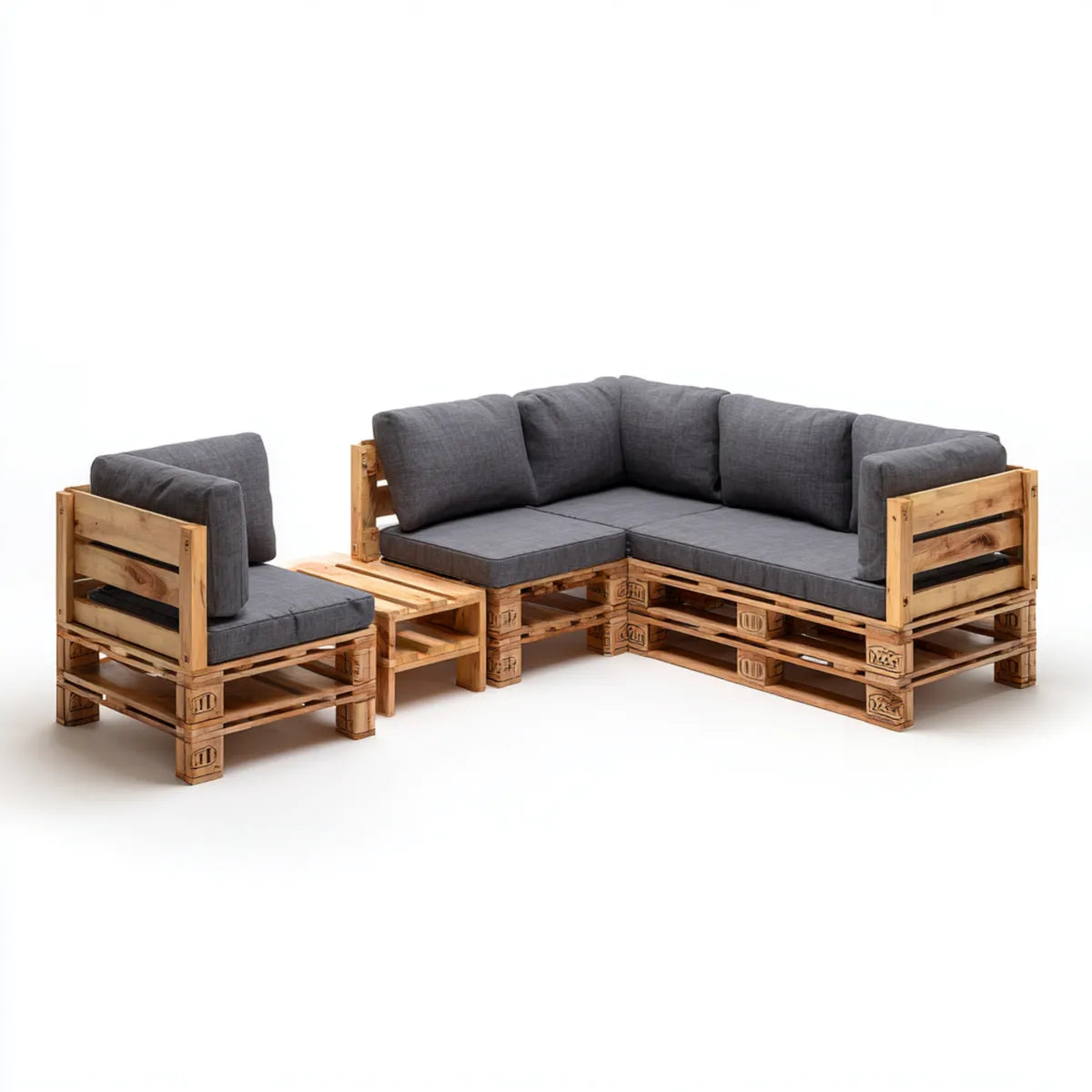 Sofa ogrodowa, Ustaw narożnik ogrodowy 4 kawałki w litym naturalnym drewnie sosnowym z szarymi poduszkami antracytu sofa 220 x 160 x 80 cm