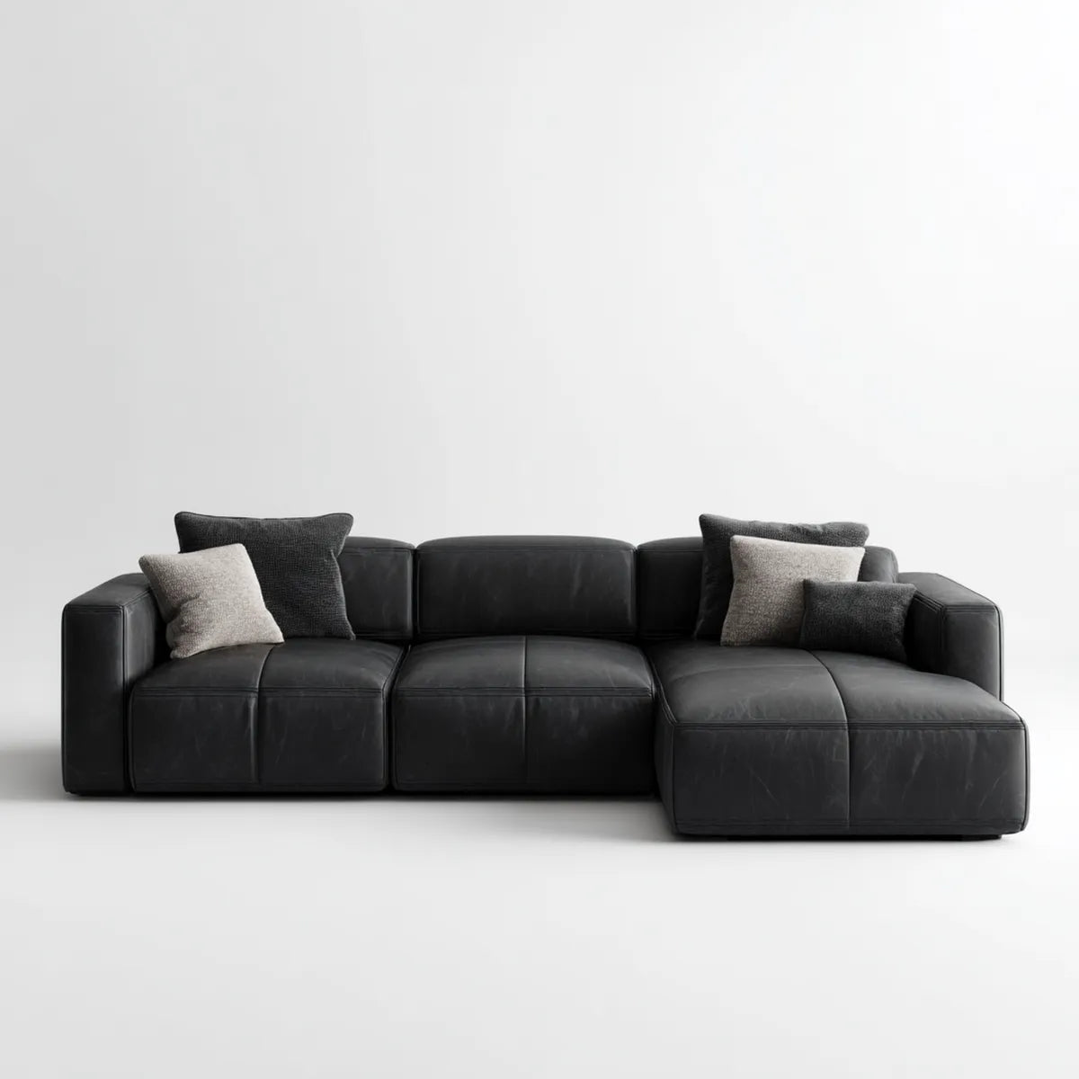 Sofa, 4 fotela czarna narożna sofa ze skóry syntetycznej PU z szezlongiem 280 x 170 x 85 cm